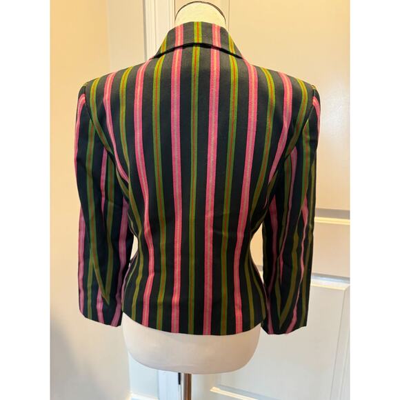 Arabella Pollen London Wool Black Pink Green Stripe Double Breasted Jacket SZ 6 - Picture 3 of 5
